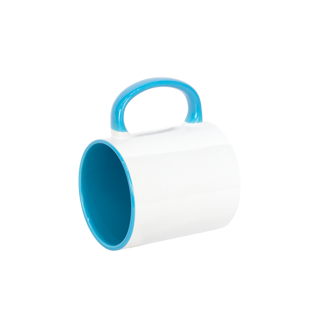 Caneca Branca Alça e Interno Azul Claro  325ml