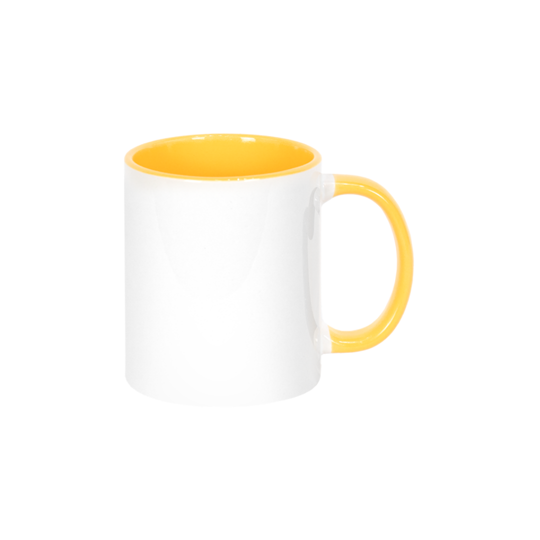 Caneca Branca Alça e Interno Amarelo  325ml