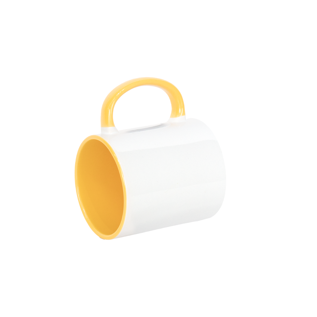 Caneca Branca Alça e Interno Amarelo  325ml