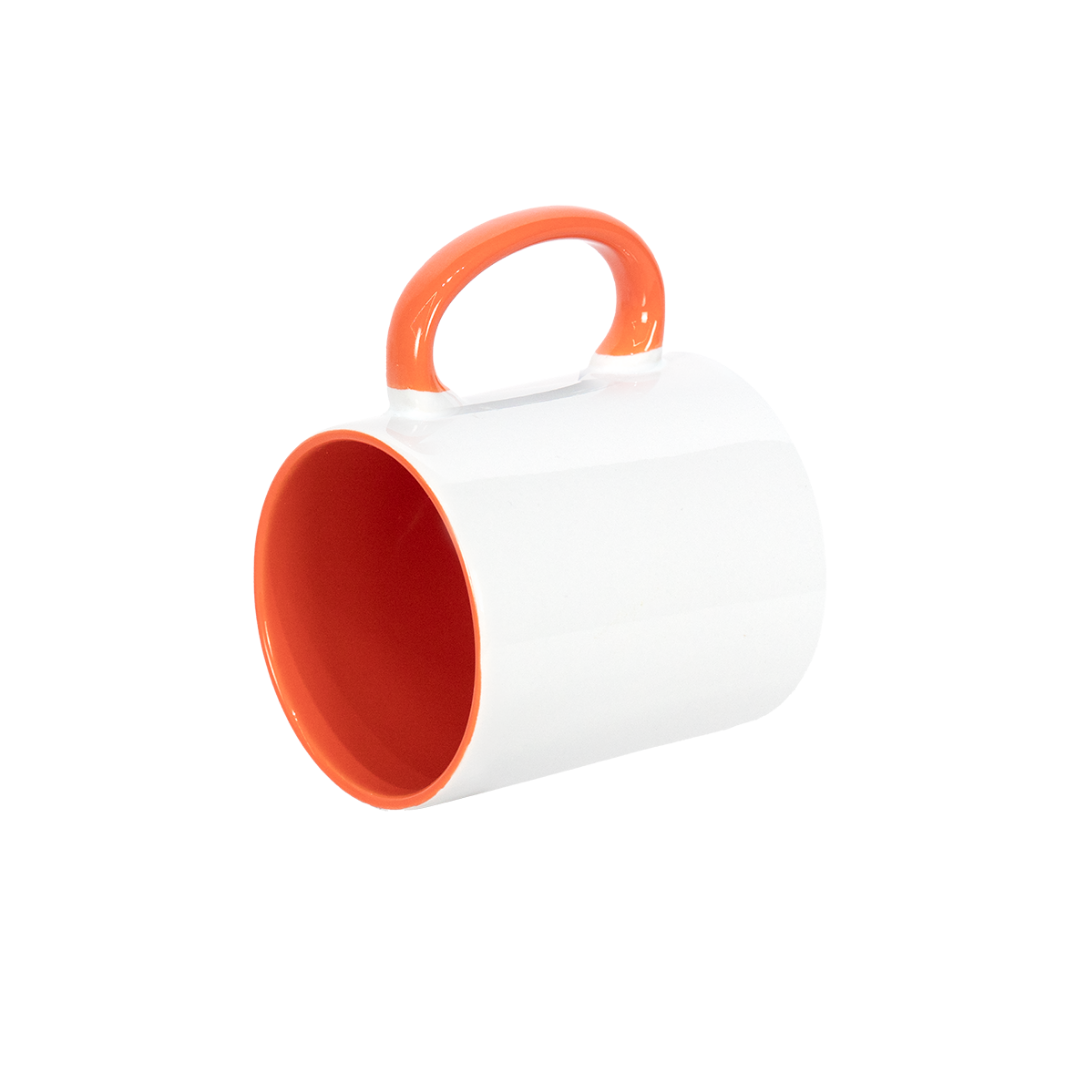 Caneca Branca Alça e Interno Laranja  325ml