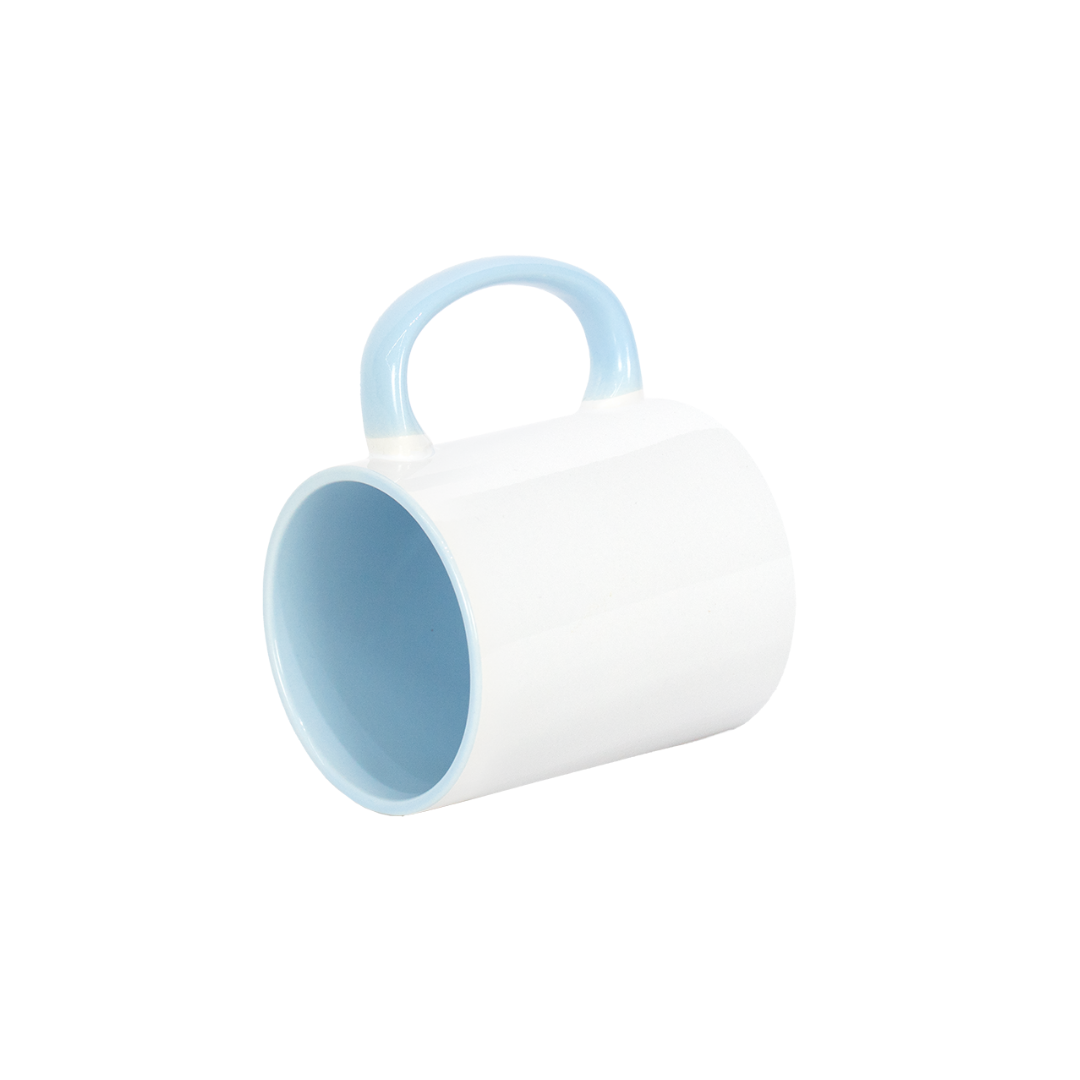 Caneca Branca Alça e Interno Azul Bebê  325ml