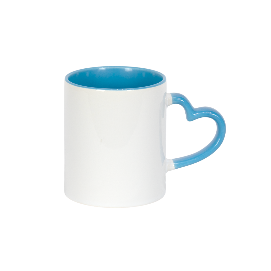 Caneca Branca Alça Coração e Interno Azul Claro  325ml