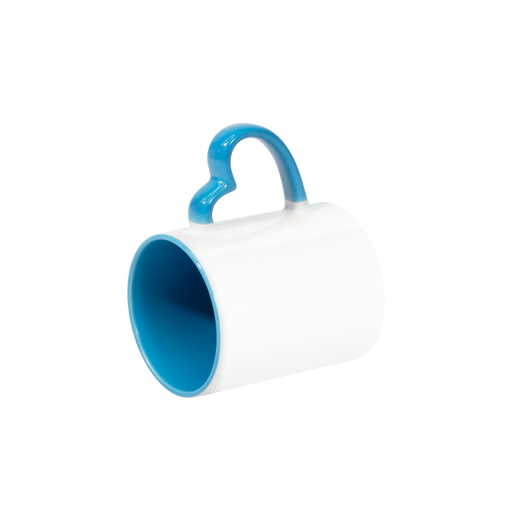 Caneca Branca Alça Coração e Interno Azul Claro  325ml