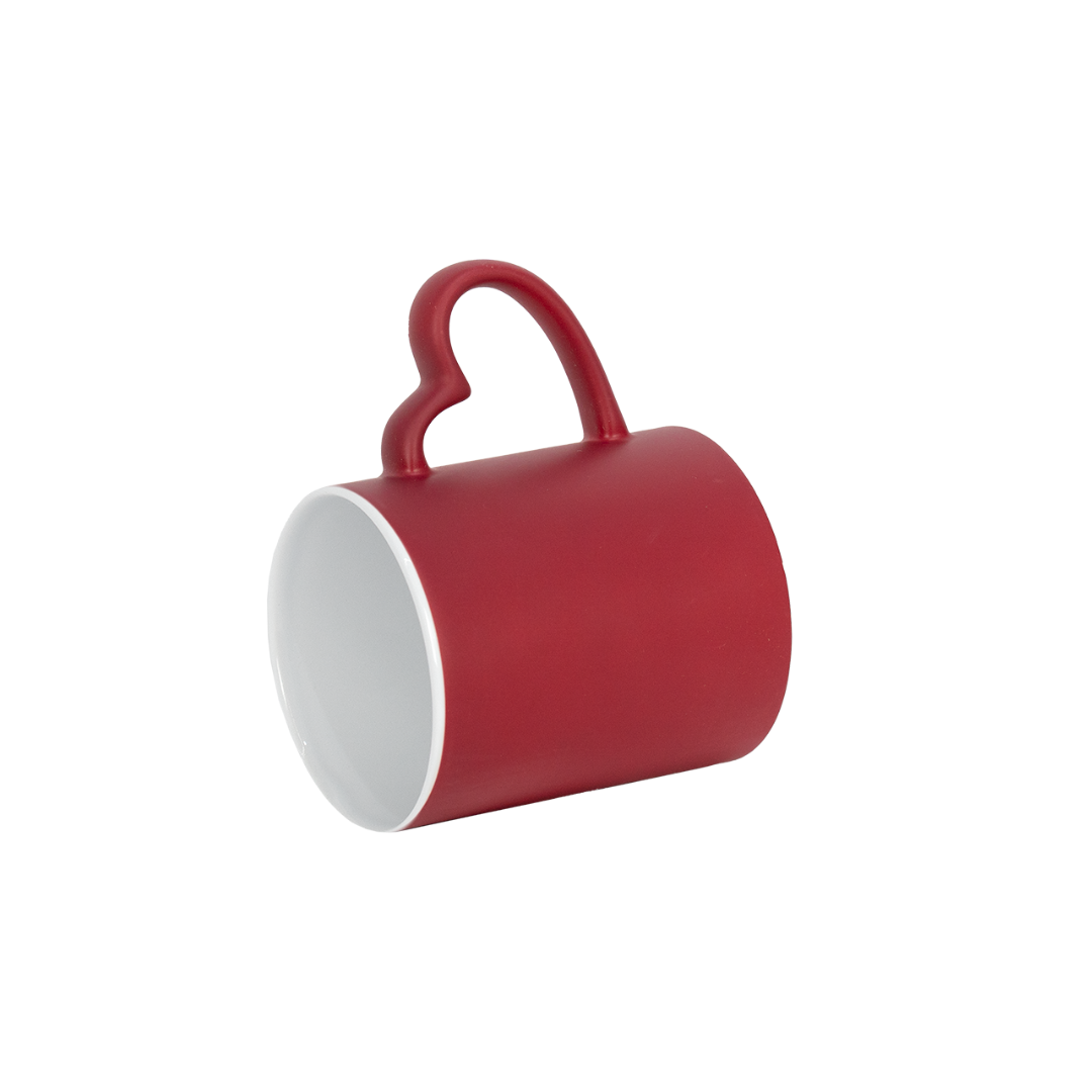 Caneca Mágica Interno Branco Alça Coração Vermelho Fosco  325ml