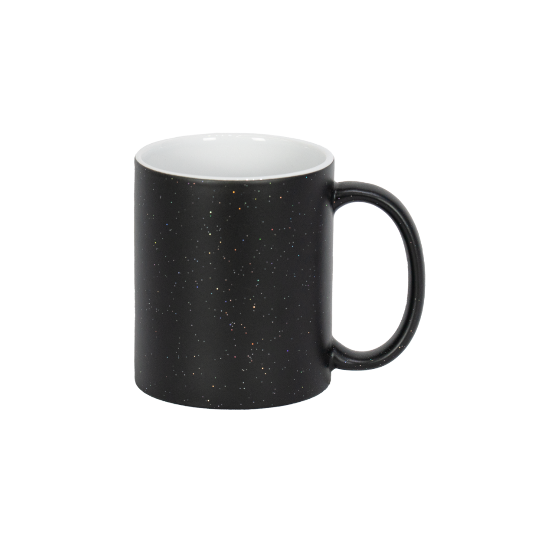 Caneca Mágica Interno Branco Glitter Preto Fosco 325ml