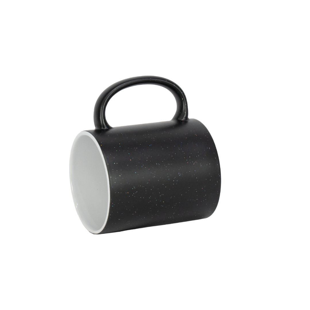 Caneca Mágica Interno Branco Glitter Preto Fosco 325ml