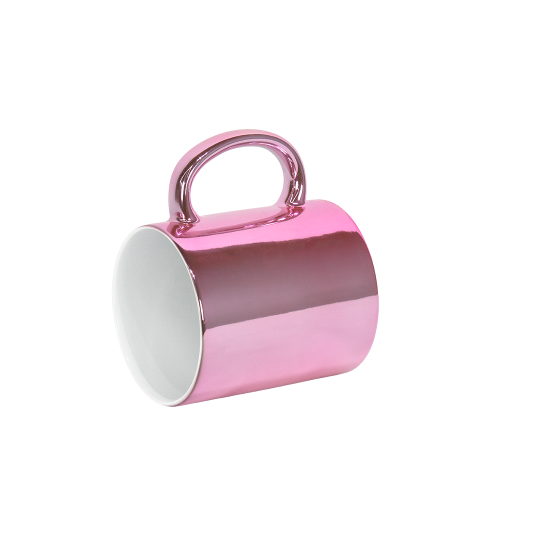 Caneca Interno Branco Cromada Rosa  325ml