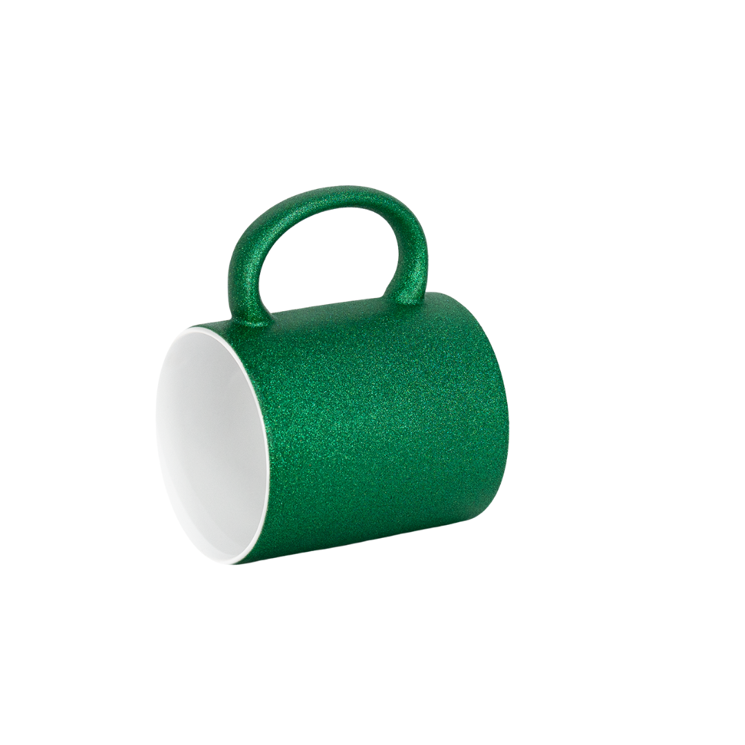 Caneca Interno Branco Glitter Verde Escuro  325ml