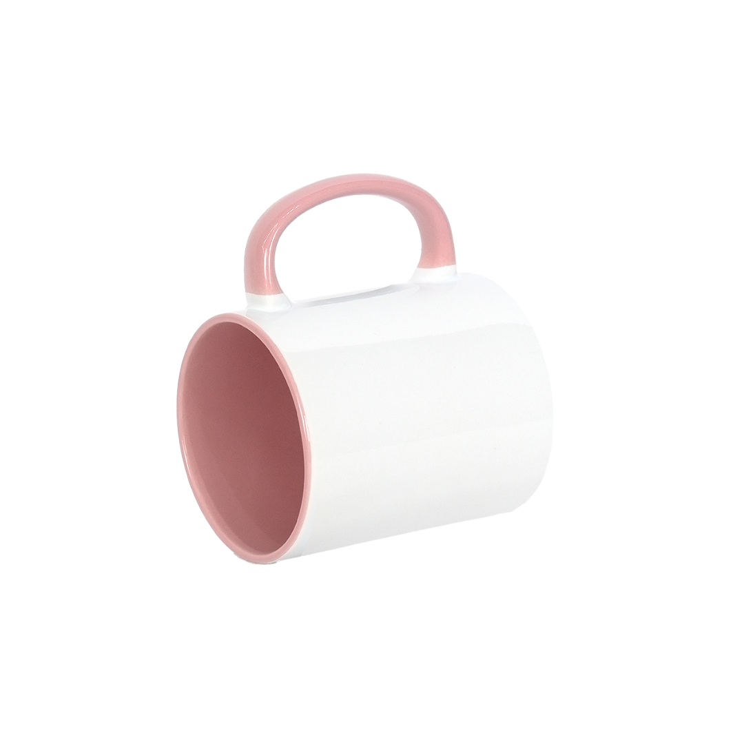 Caneca Branca Alça e Interno Rosa  325ml