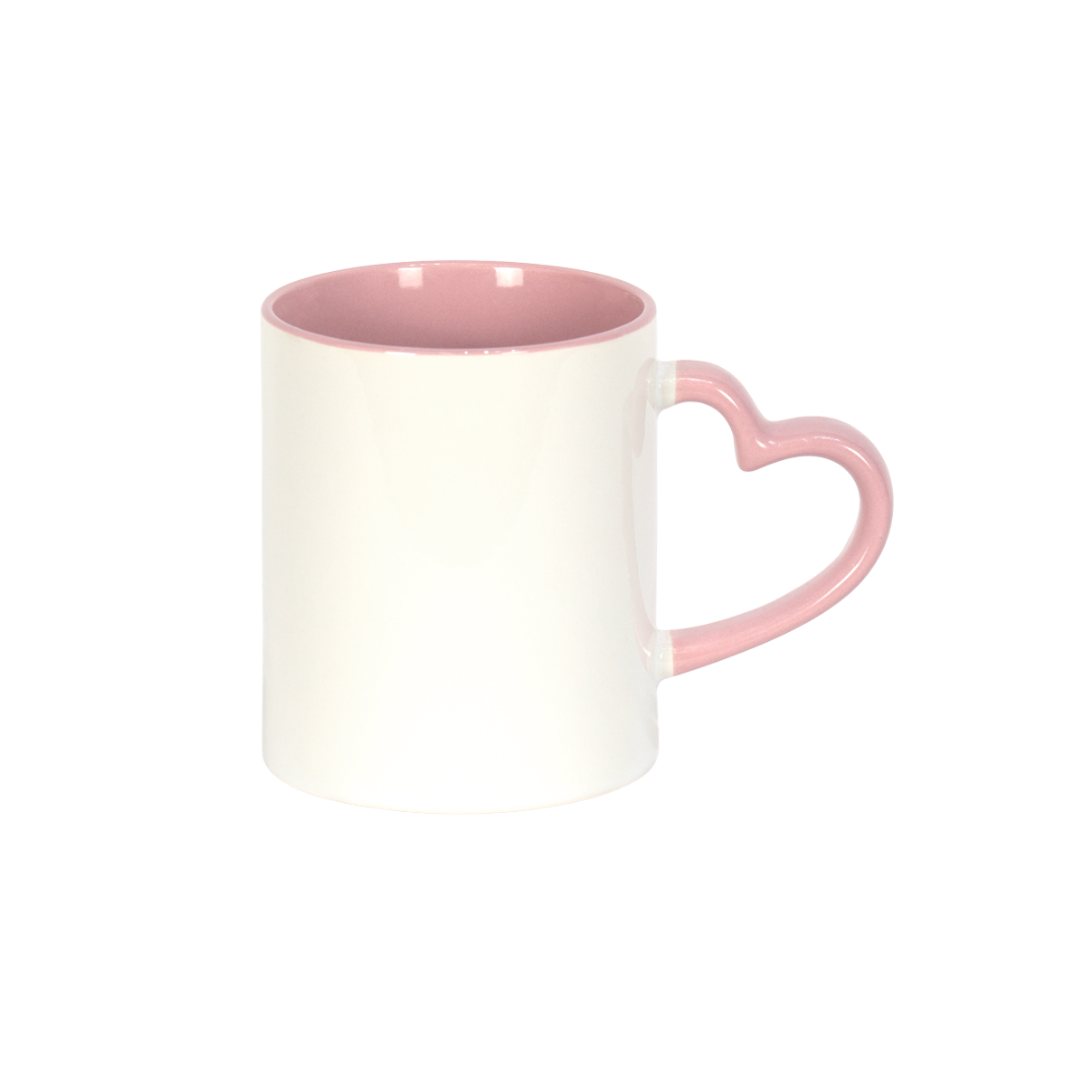 Caneca Branca Alça Coração e Interno Rosa  325ml