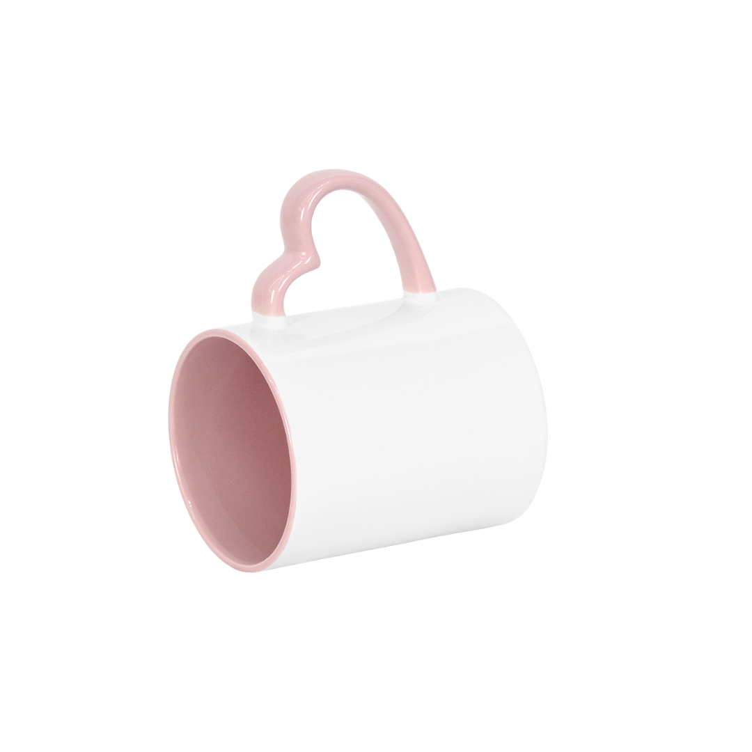 Caneca Branca Alça Coração e Interno Rosa  325ml