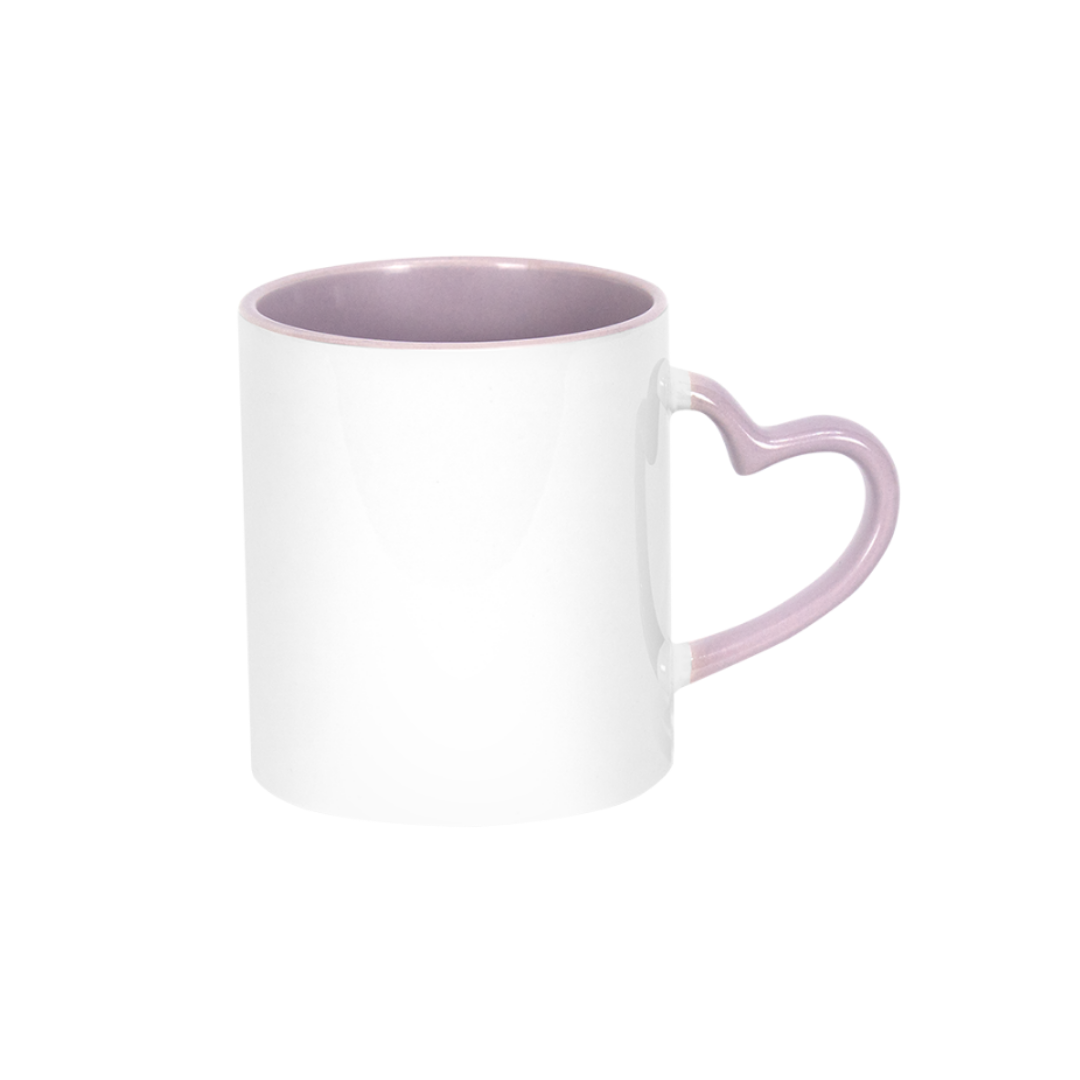 Caneca Branca Alça Coração e Interno Lilás  325ml