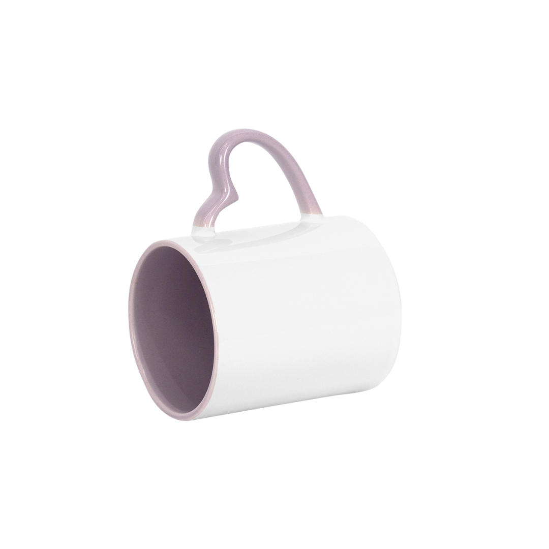 Caneca Branca Alça Coração e Interno Lilás  325ml