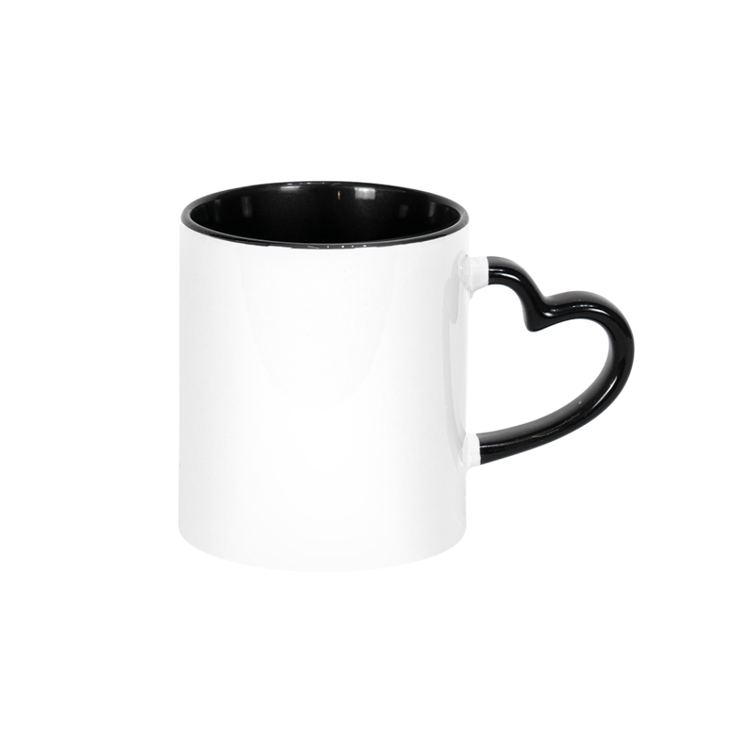 Caneca Branca Alça Coração e Interno Preto  325ml