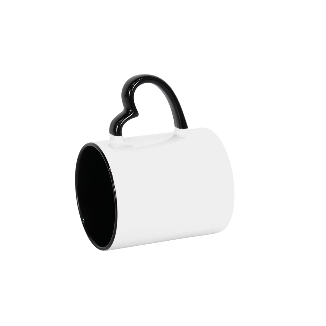Caneca Branca Alça Coração e Interno Preto  325ml