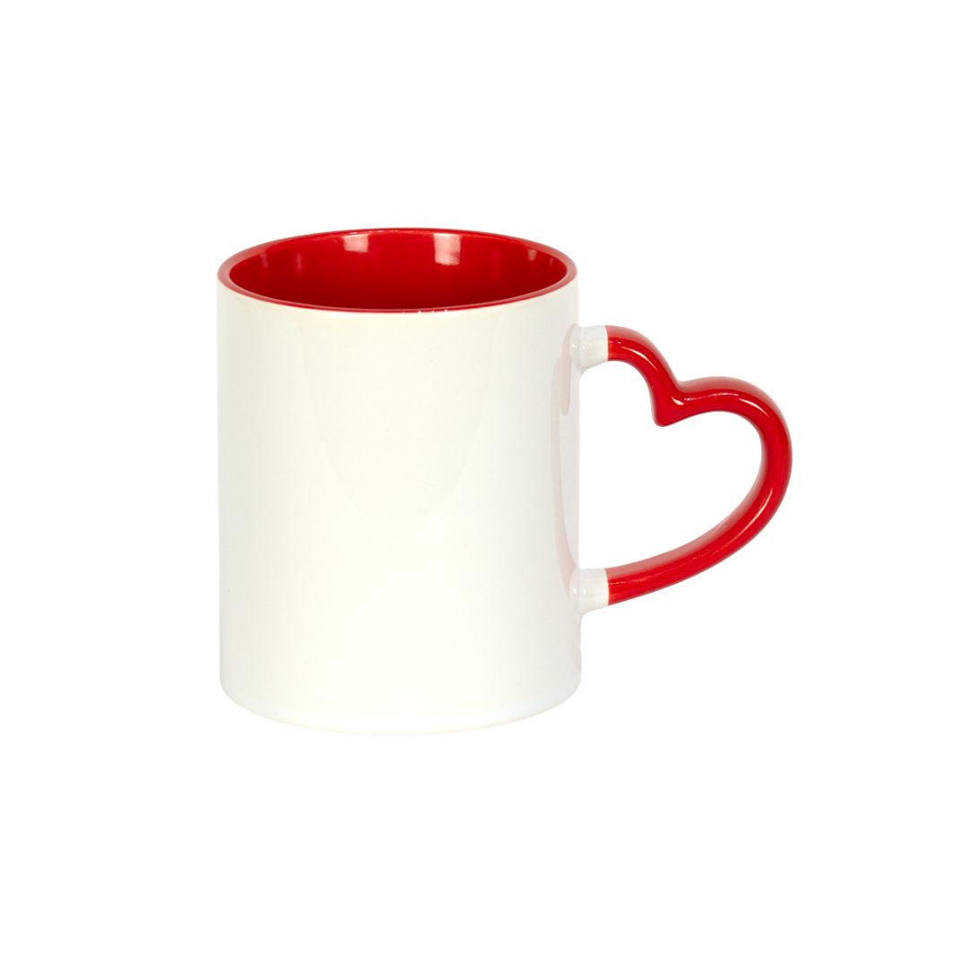 Caneca Branca Alça Coração e Interno Vermelho  325ml
