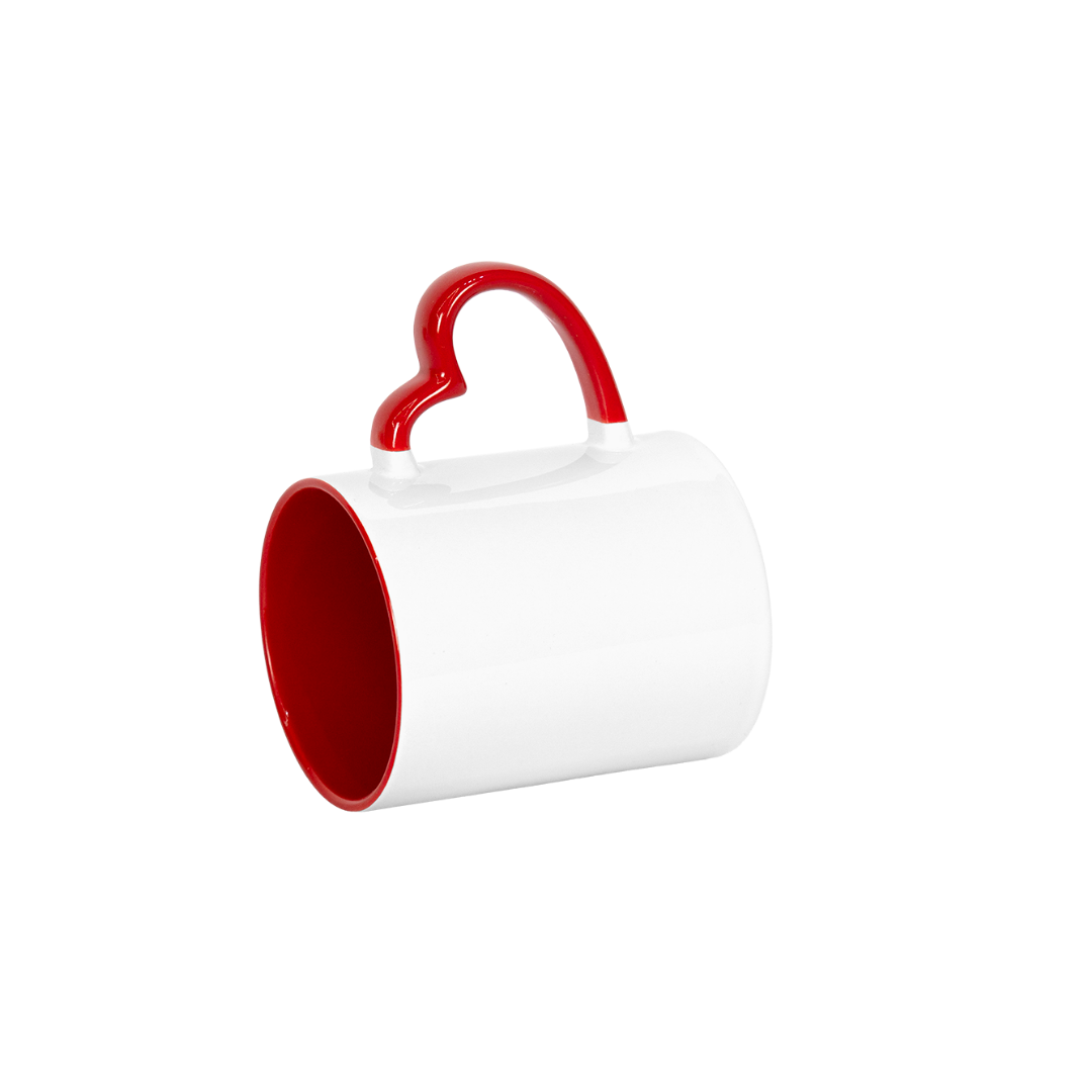 Caneca Branca Alça Coração e Interno Vermelho  325ml