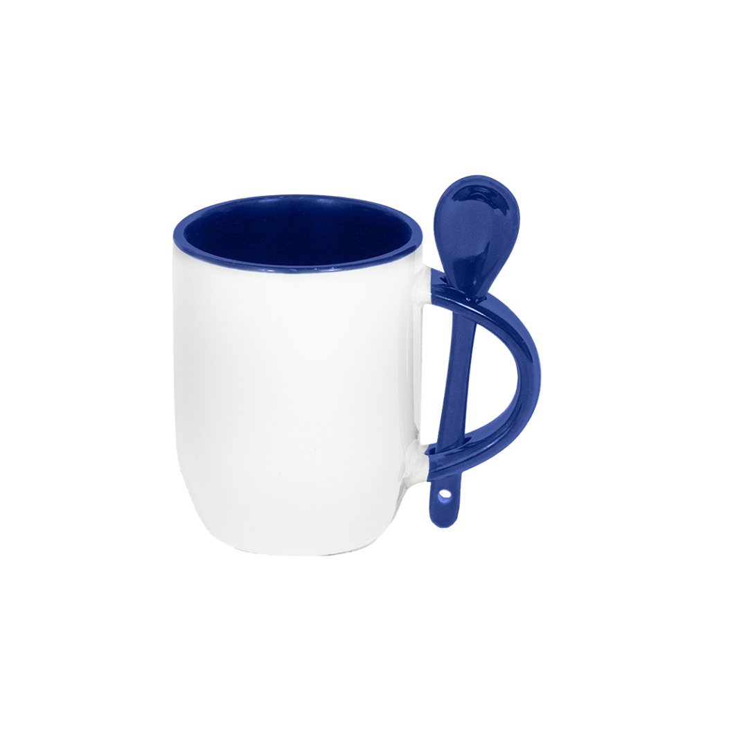 Caneca Branca Alça Colher e Interno Azul Escuro  325ml