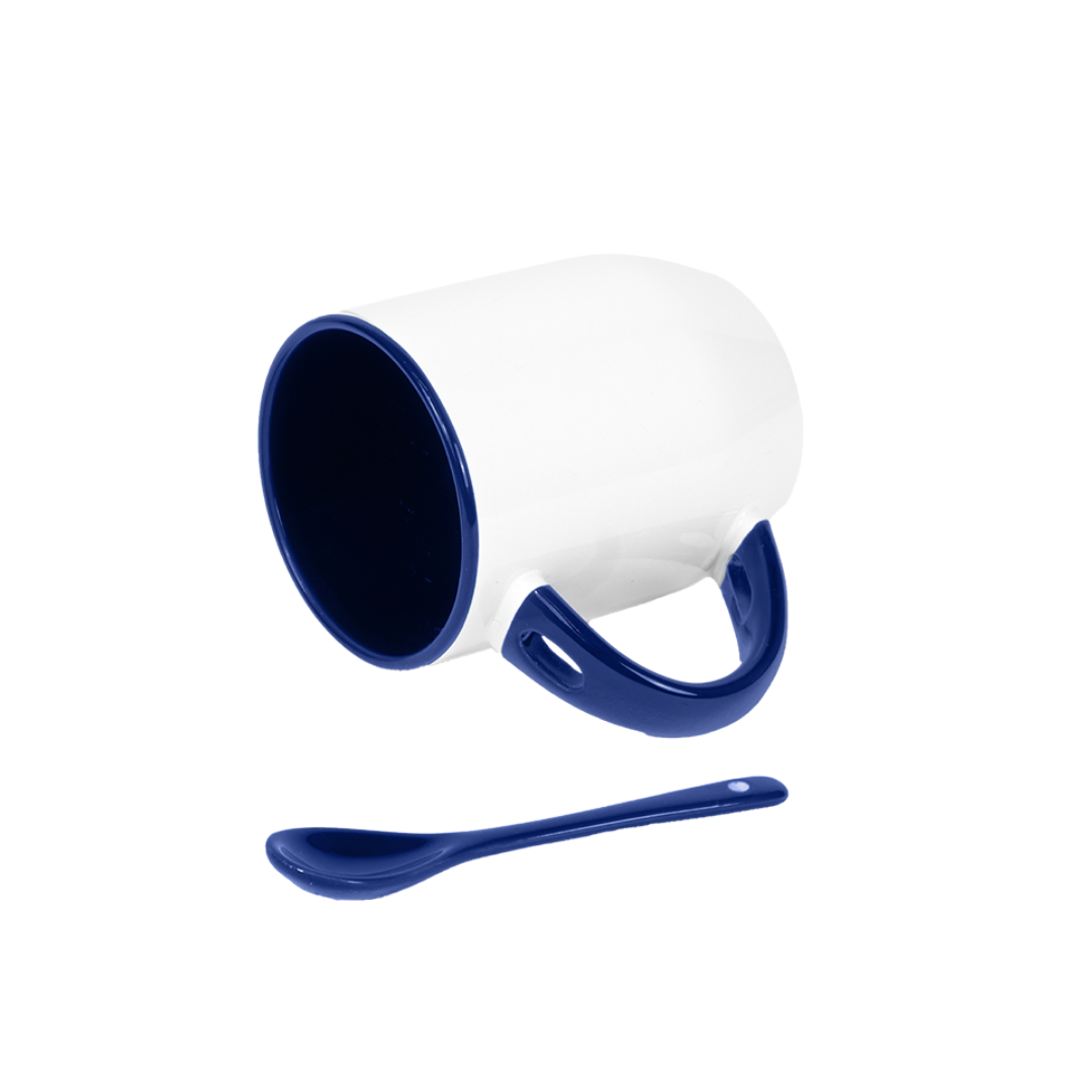 Caneca Branca Alça Colher e Interno Azul Escuro  325ml