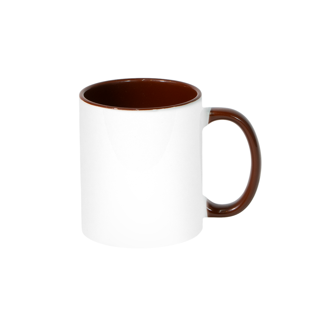 Caneca Branca Alça e Interno Marrom  325ml