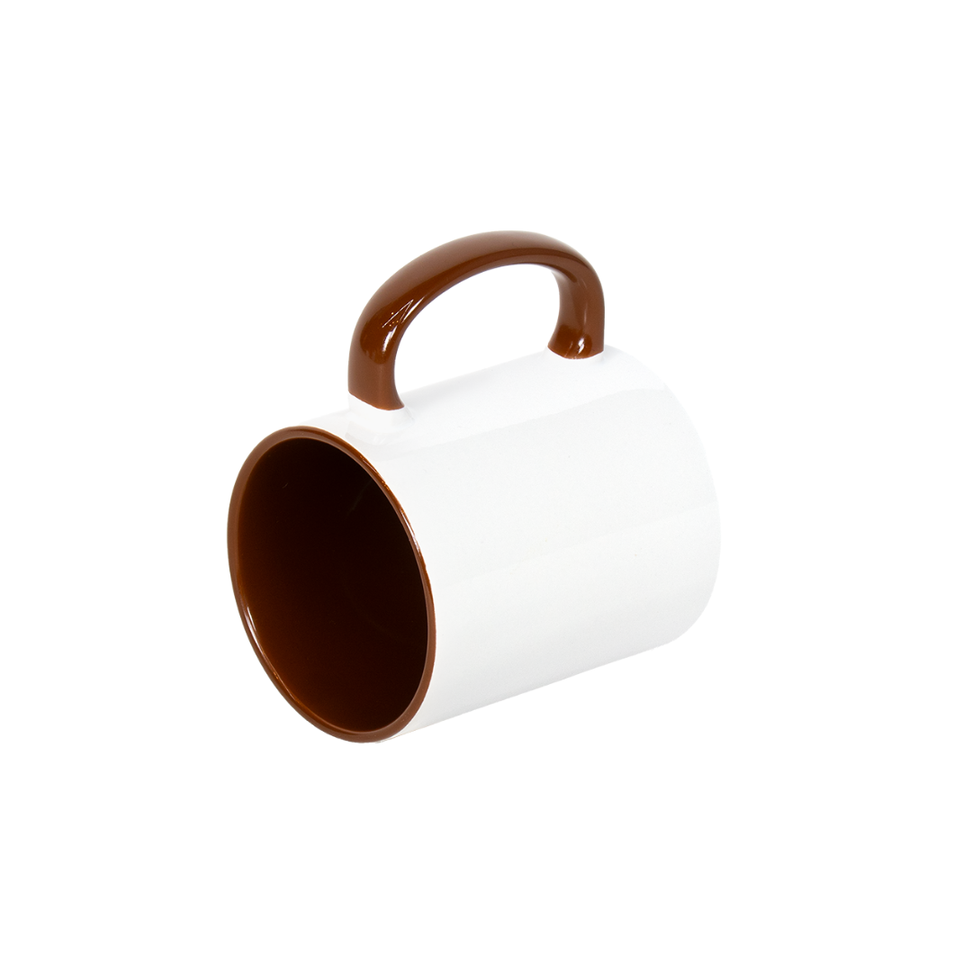 Caneca Branca Alça e Interno Marrom  325ml