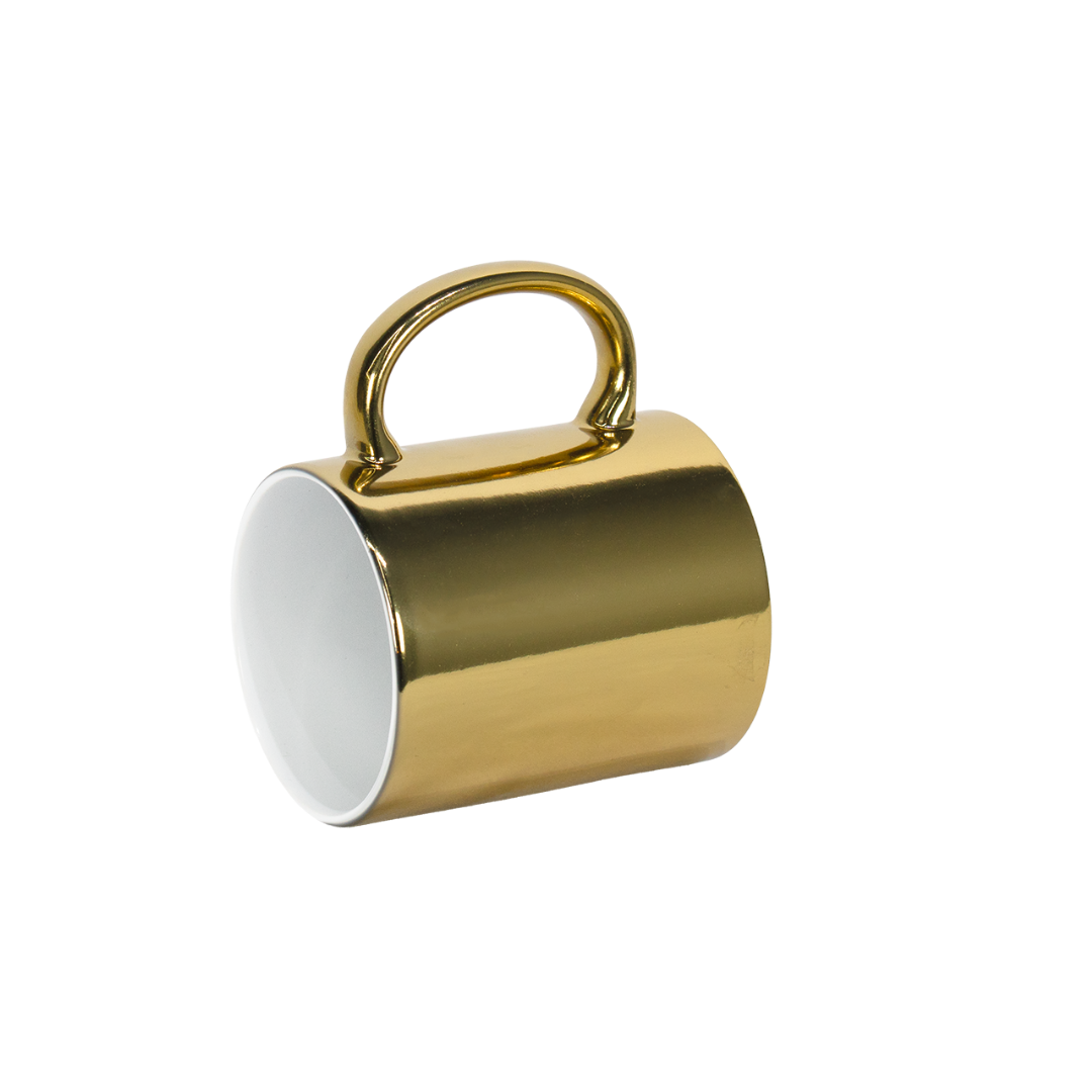 Caneca Interno Branco Cromada Dourado 325ml