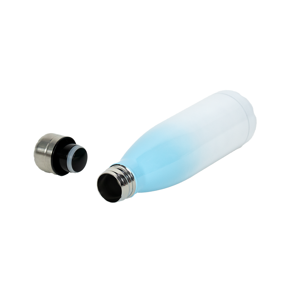 Garrafa Térmica de Aço Inox Estilo Cola Bicolor Azul Claro  500ml – caixa com 10 unidades